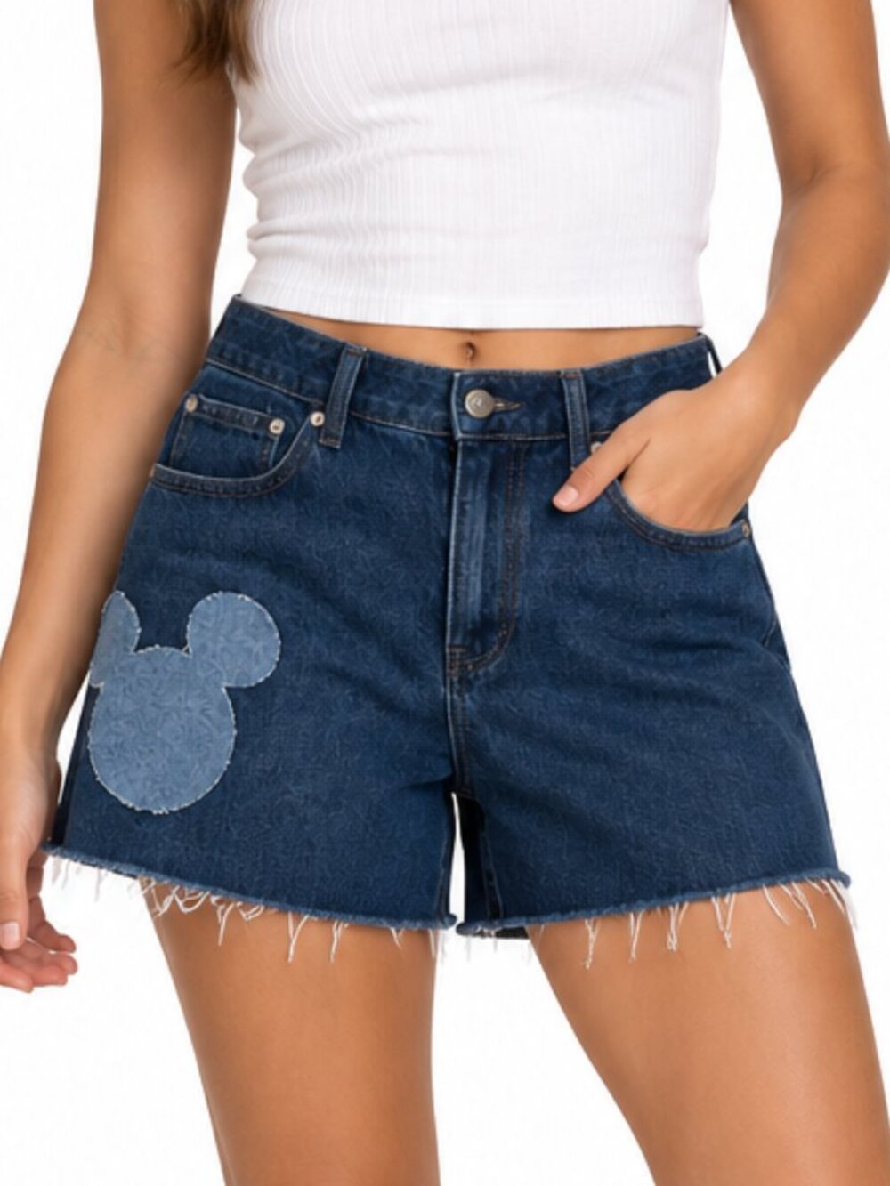 Disney Mickey Mouse Denim Shorts Size 27 Dark Wash